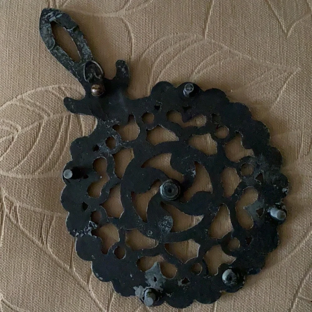 Vintage Black Cast Iron Trivet with Hook